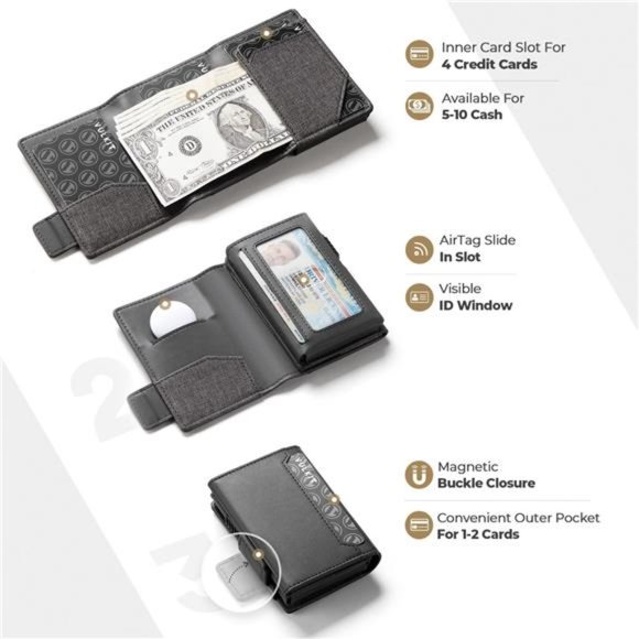 Mens Wallet for AirTag Pop Up Wallet RFID Blocking Top Grain Leather Wallet - Picture 5 of 7